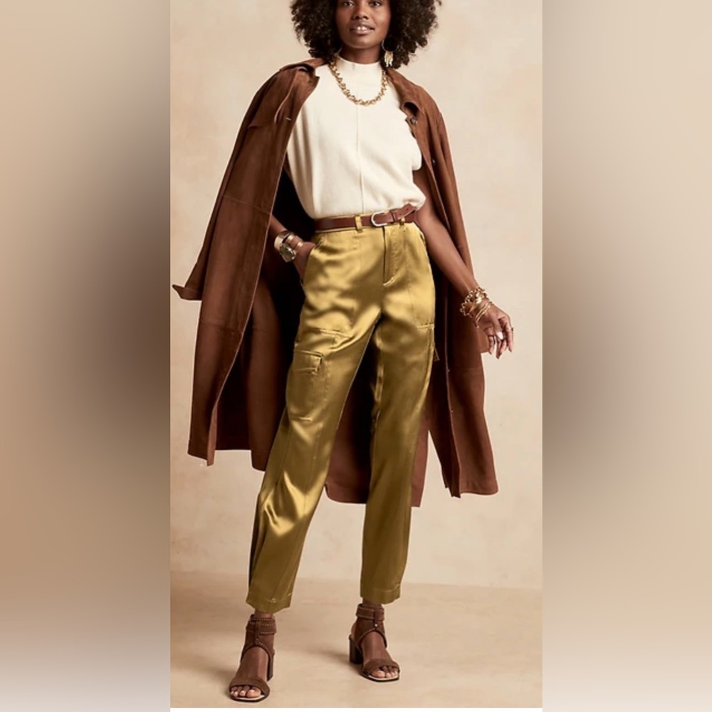 Banana Republic 2 Allure Silk Cargo Pant Dark Olive Green RT $280